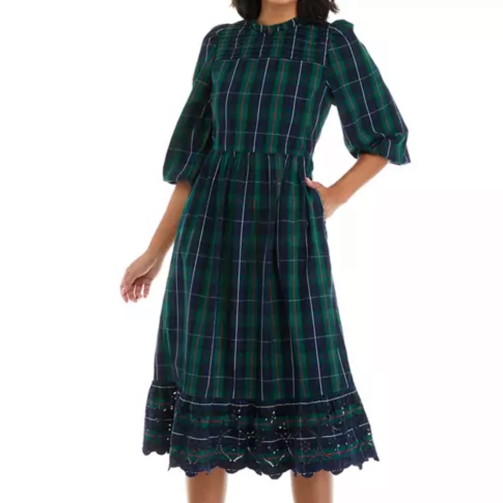 Crown and Ivy Women's 3/4 Sleeve Plaid Midi DressNWT